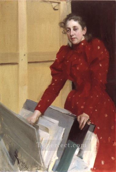 Portrait of Emma Zorn in the Paris studio foremost Sweden Anders Zorn Oil Paintings